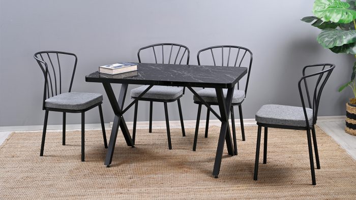 ALT432-KN-1.jpg EFE SİYAH MERMER MASA + 4 SANDALYE - Görsel 1